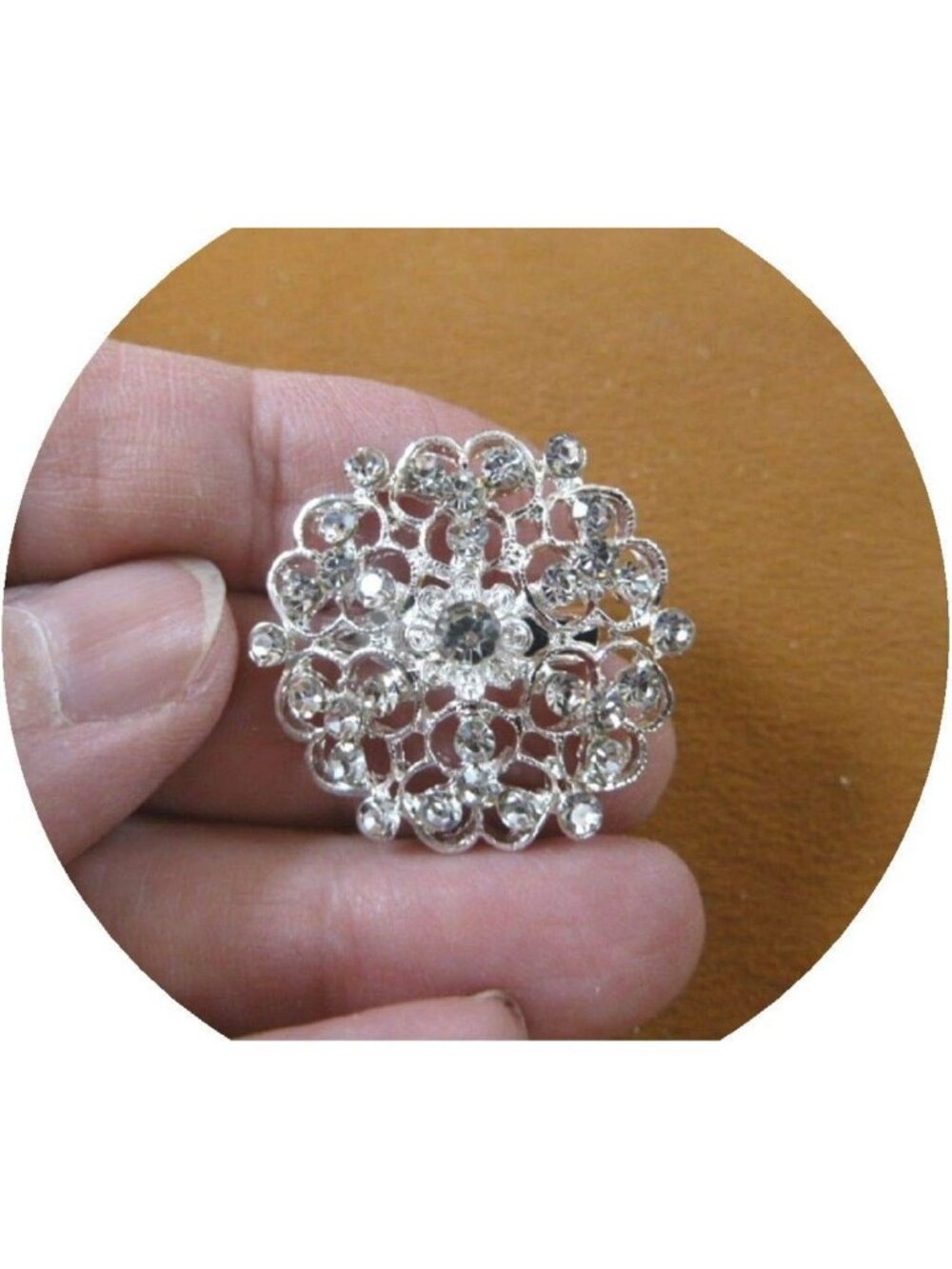 Sparkling Clear Rhinestone Flower Brooch Pin - Vintage Silver Tone Costume